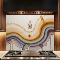 Watercolor Wave Glass Kitchen Backsplash: Earth Tones Tempered Glass Decor