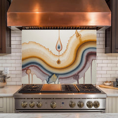 Watercolor Wave Glass Kitchen Backsplash: Earth Tones Tempered Glass Decor