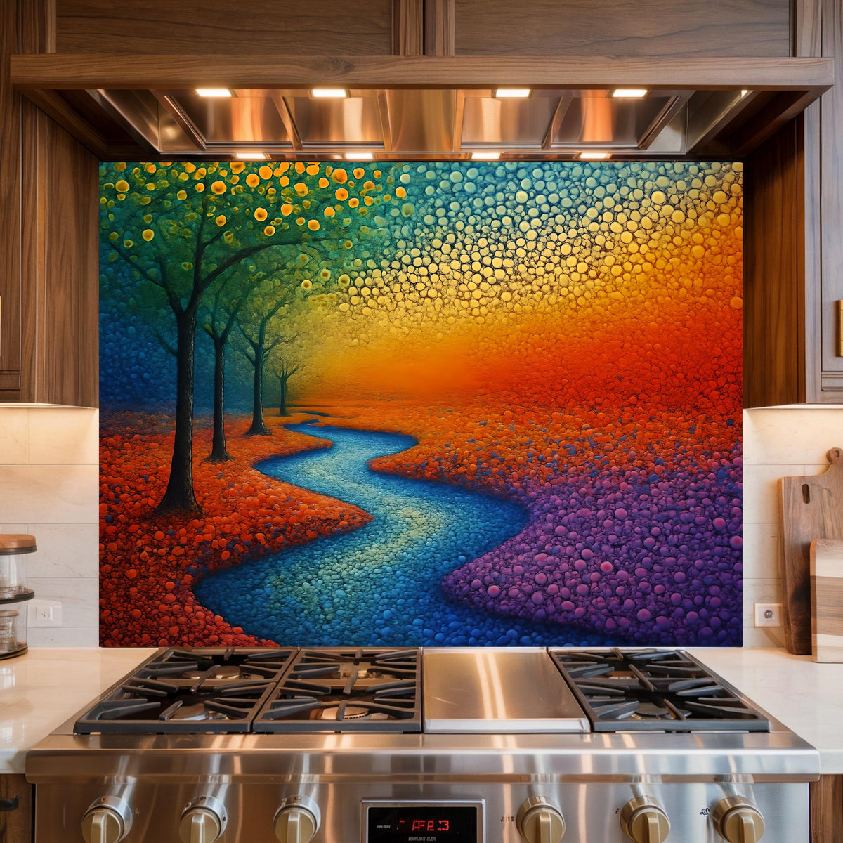 Rainbow Forest Glass Kitchen Backsplash: Tempered Glass Panel