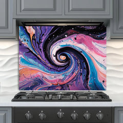Cosmic Swirl Tempered Glass Kitchen Backsplash: Vivid Galaxy Art