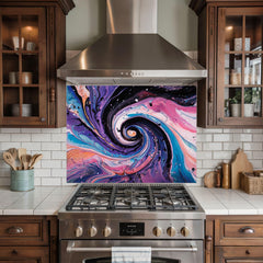 Cosmic Swirl Tempered Glass Kitchen Backsplash: Vivid Galaxy Art