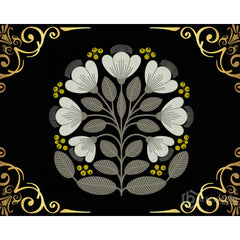 Floral Tempered Glass Backsplash: Vintage Botanical Golden Border Design