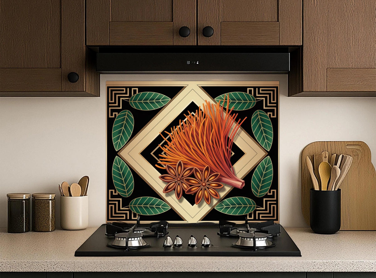 Art Deco Tempered Glass Kitchen Backsplash - Heat & Scratch Resistant