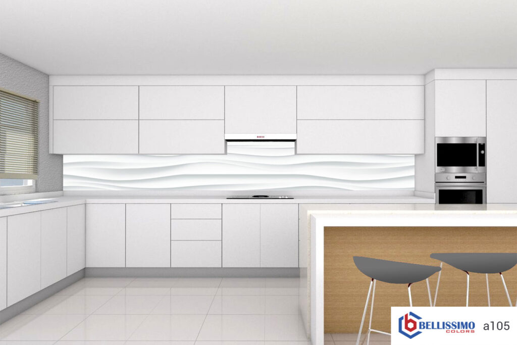 white-kitchen with glass backsplash