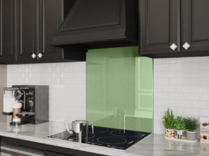 pale-green stove glass backsplash