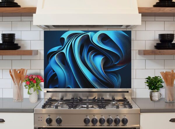 Abstract Light Blue Wave 5/32″ Glass Kitchen Backsplash - Image 6