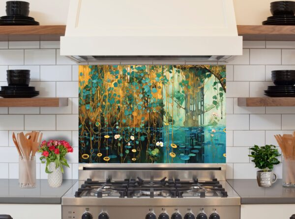 Abstract rough colorful multicolored gold yellow green art painting 5/32″ kitchen glass backsplash - Image 6