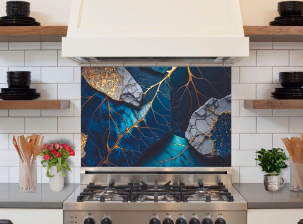 Luxurious marble texture with intertwining veins of gold kitchen 5/32″ glass backsplash - Image 7