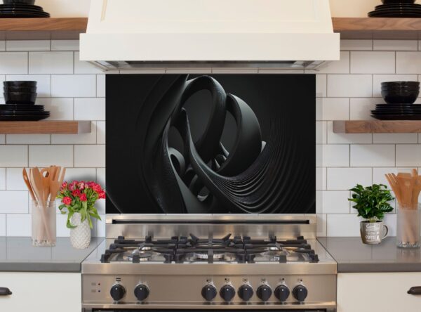 Abstract black flowing wave lines with smooth shapes kitchen 5/32″ glass backsplash - Image 3