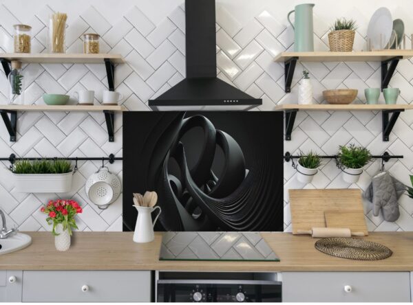 Abstract black flowing wave lines with smooth shapes kitchen 5/32″ glass backsplash - Image 4