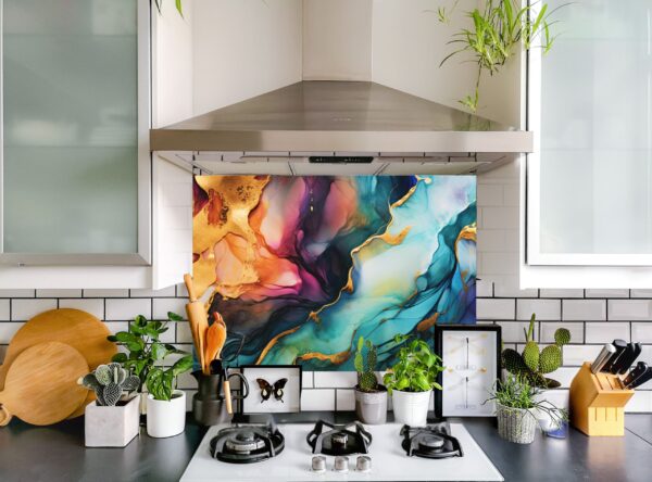 Abstract marbled ink painted waves texture Kitchen 5/32″ Glass Backsplash - Image 7