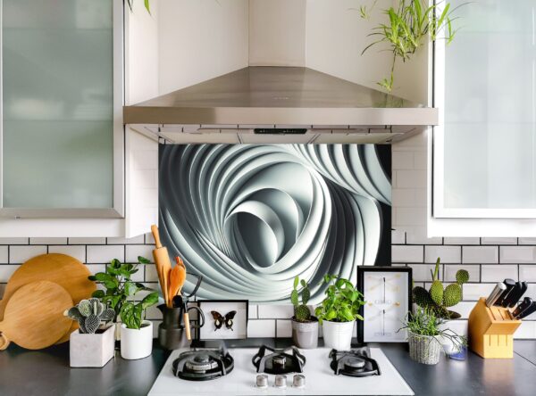 Abstract paper circle design kitchen 5/32″ glass backsplash - Image 6