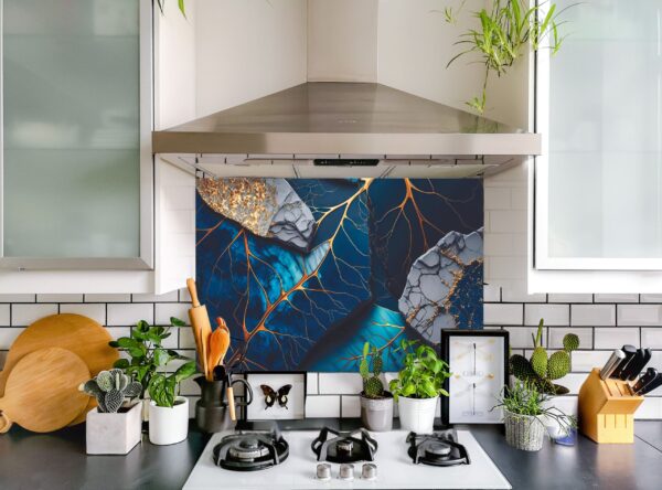 Luxurious marble texture with intertwining veins of gold kitchen 5/32″ glass backsplash - Image 8
