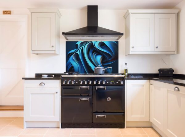 Abstract Light Blue Wave 5/32″ Glass Kitchen Backsplash - Image 8