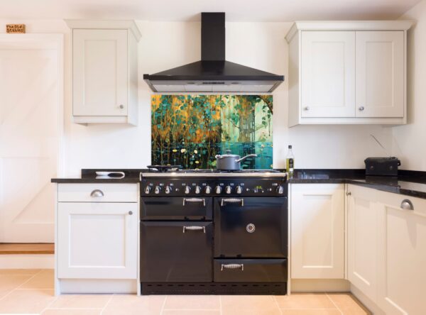 Abstract rough colorful multicolored gold yellow green art painting 5/32″ kitchen glass backsplash - Image 8