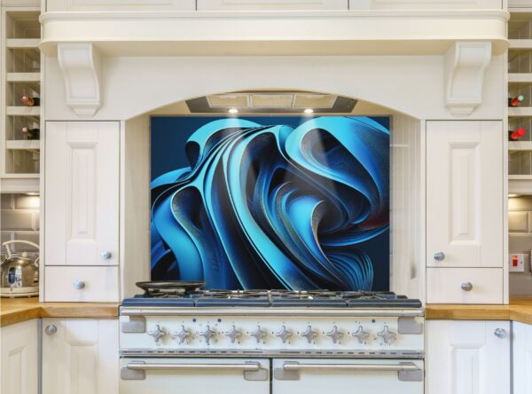 Abstract Light Blue Wave 5/32″ Glass Kitchen Backsplash