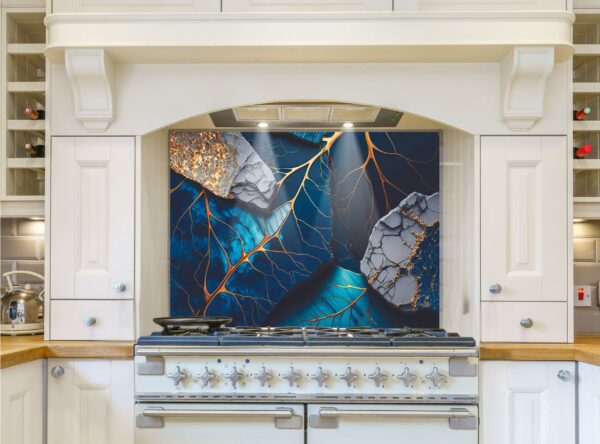 Luxurious marble texture with intertwining veins of gold kitchen 5/32″ glass backsplash