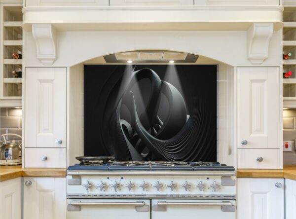 Abstract black flowing wave lines with smooth shapes kitchen 5/32″ glass backsplash