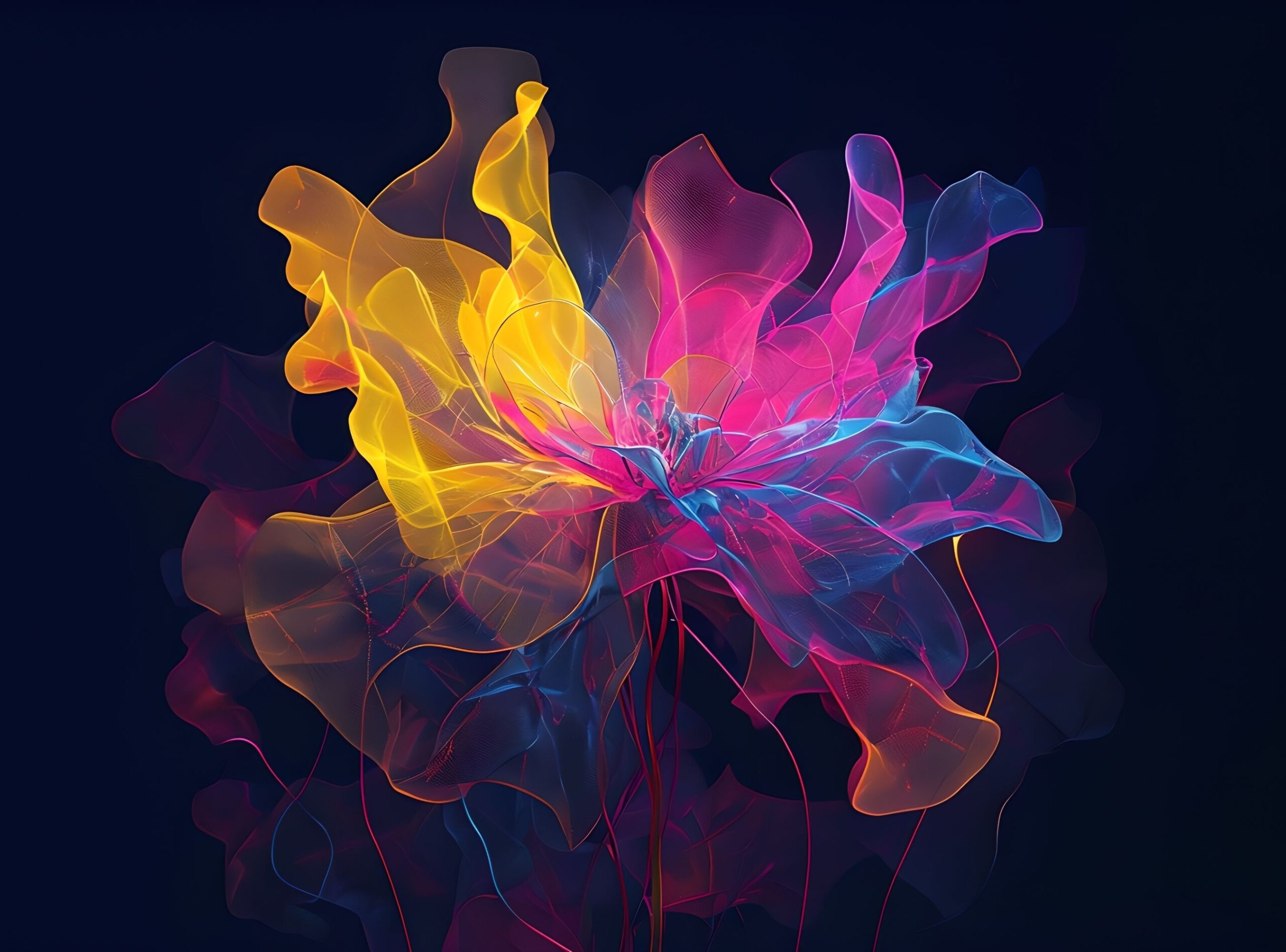 Vibrant Neon Floral Art Against Deep Midnight Blue Background - Image 7