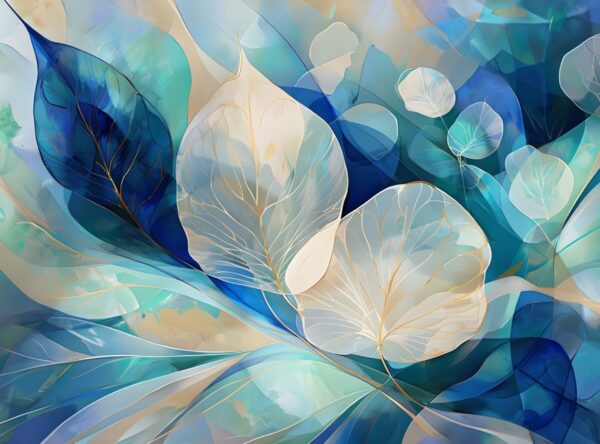 Abstract Digital Painting of Overlapping Leaves in Blue Tones - Image 7