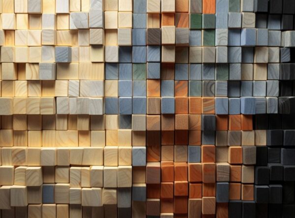Artistic Arrangement of Colorful Wooden Blocks in Grid Formation - Image 7