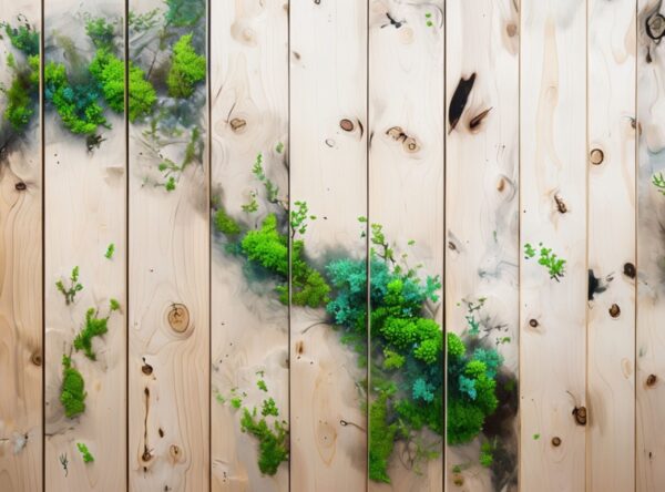 Artistic Wooden Panel With Integrated Greenery Textures - Image 7