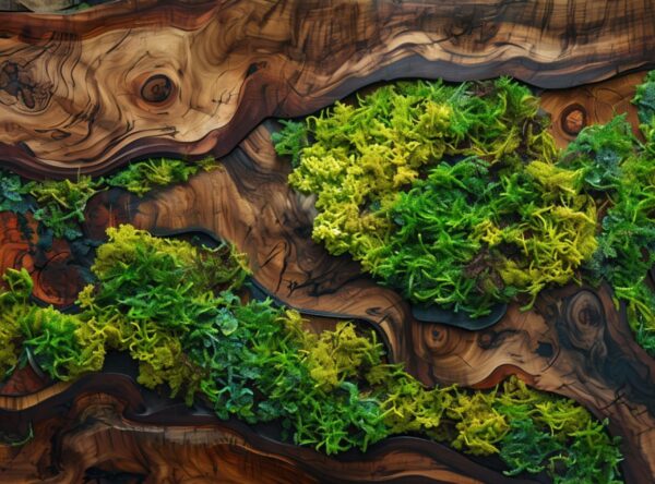 Artistic Wooden Panel With Lush Greenery And Intricate Textures - Image 7