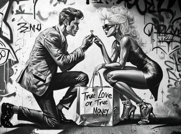 Black-and-white Mural Illustrating Proposal Scene with Urban Graffiti - Image 7