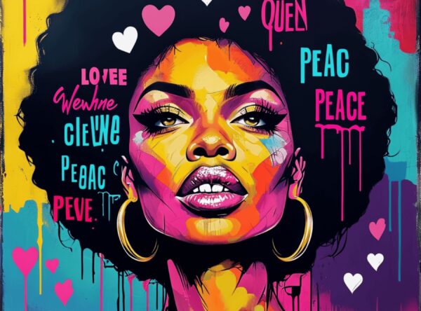 Vibrant Afro-Punk Mural Portrait of Confident African Woman - Image 7