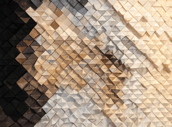 Intricate Wooden Mosaic Wall Art Featuring Triangular Tiles - Image 7
