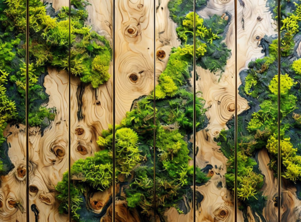Artistic Wooden Panel With Integrated Moss And Ferns - Image 7