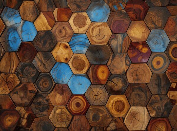 Swirling Mosaic Of Hexagonal Wooden Tiles With Diverse Colors - Image 7