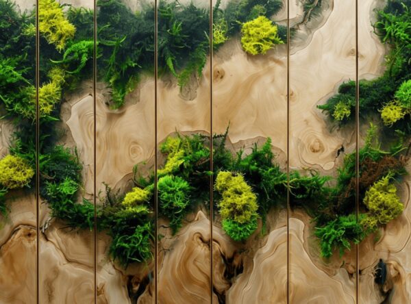 Top-Down View Of Artistic Wood Panel With Moss And Ferns - Image 7