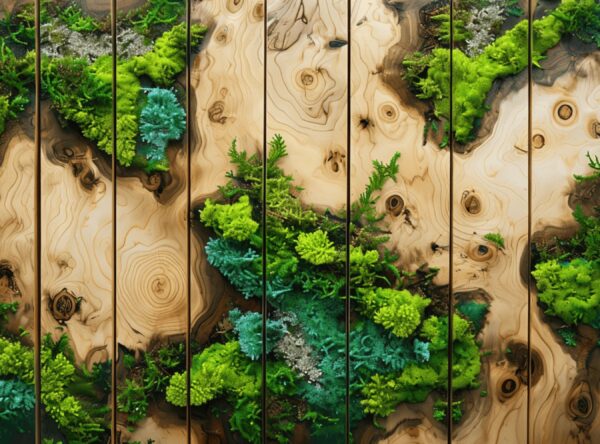 Top-Down View Of Artistic Wooden Panel With Greenery - Image 7