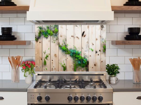 Artistic Wooden Panel With Integrated Greenery Textures - Image 6