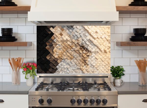 Intricate Wooden Mosaic Wall Art Featuring Triangular Tiles - Image 6