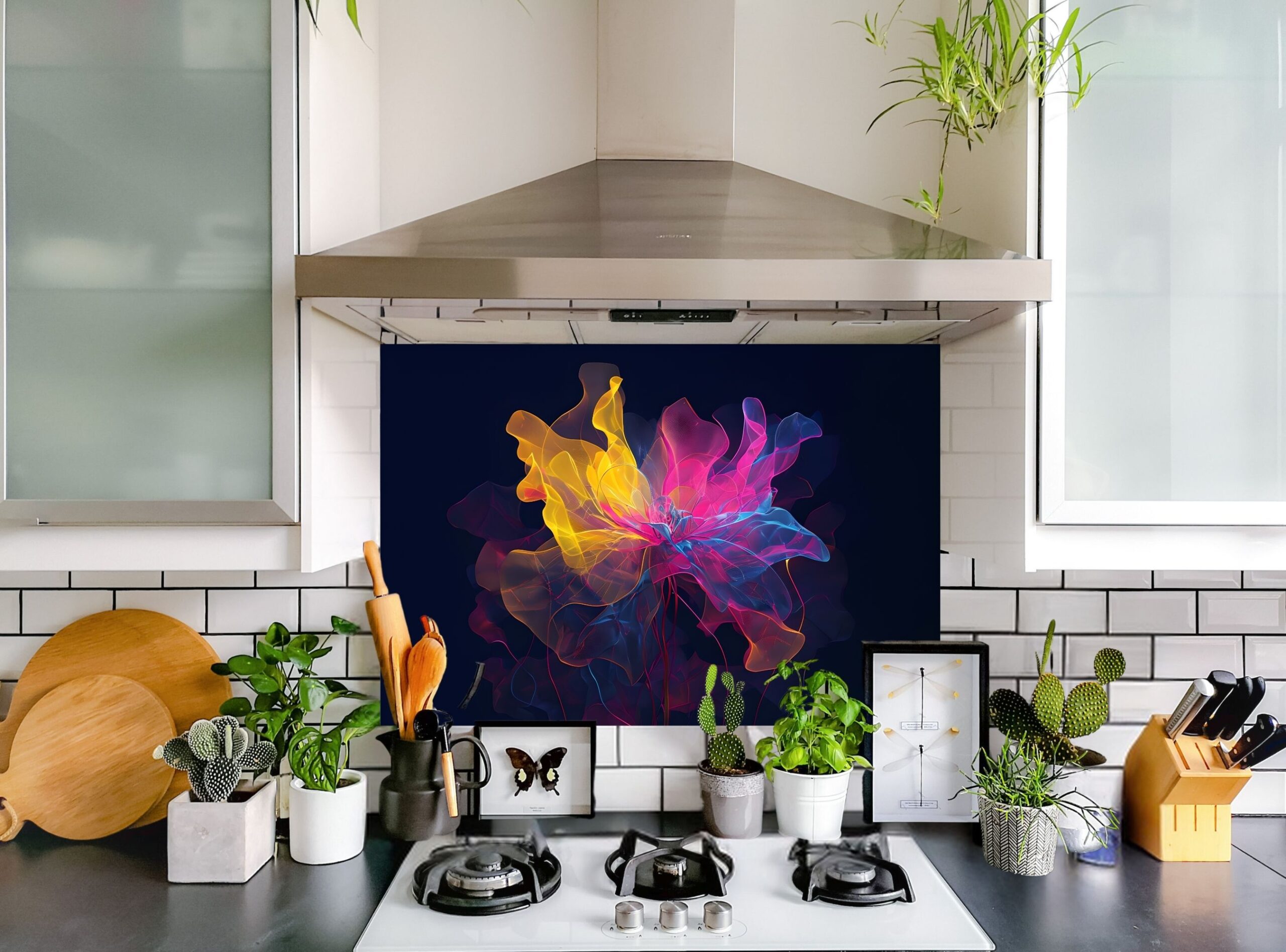 Vibrant Neon Floral Art Against Deep Midnight Blue Background - Image 5