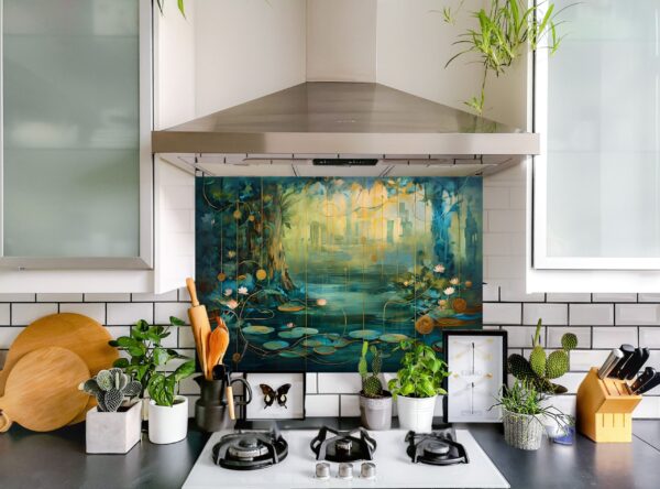 Abstract Aquatic Scene Featuring Tranquil Lily Pads And Vines - Image 6