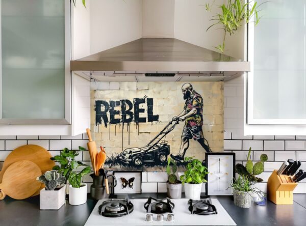 Bold Mural Depicting A Bearded Man Mowing Grass - Image 5