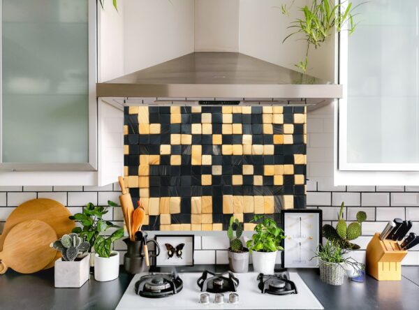 Intricate Wooden Mosaic Artwork With Checkerboard Pattern - Image 5