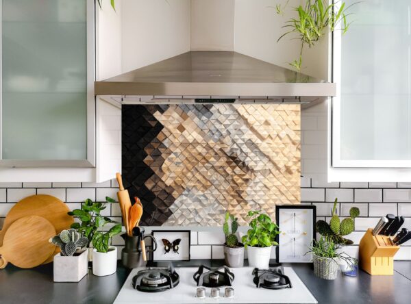 Intricate Wooden Mosaic Wall Art Featuring Triangular Tiles - Image 5