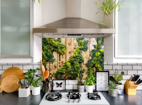 Artistic Wooden Panel With Integrated Moss And Ferns - Image 5
