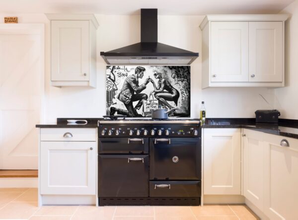 Black-and-white Mural Illustrating Proposal Scene with Urban Graffiti - Image 4