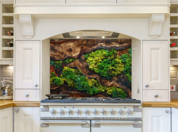 Artistic Wooden Panel With Lush Greenery And Intricate Textures