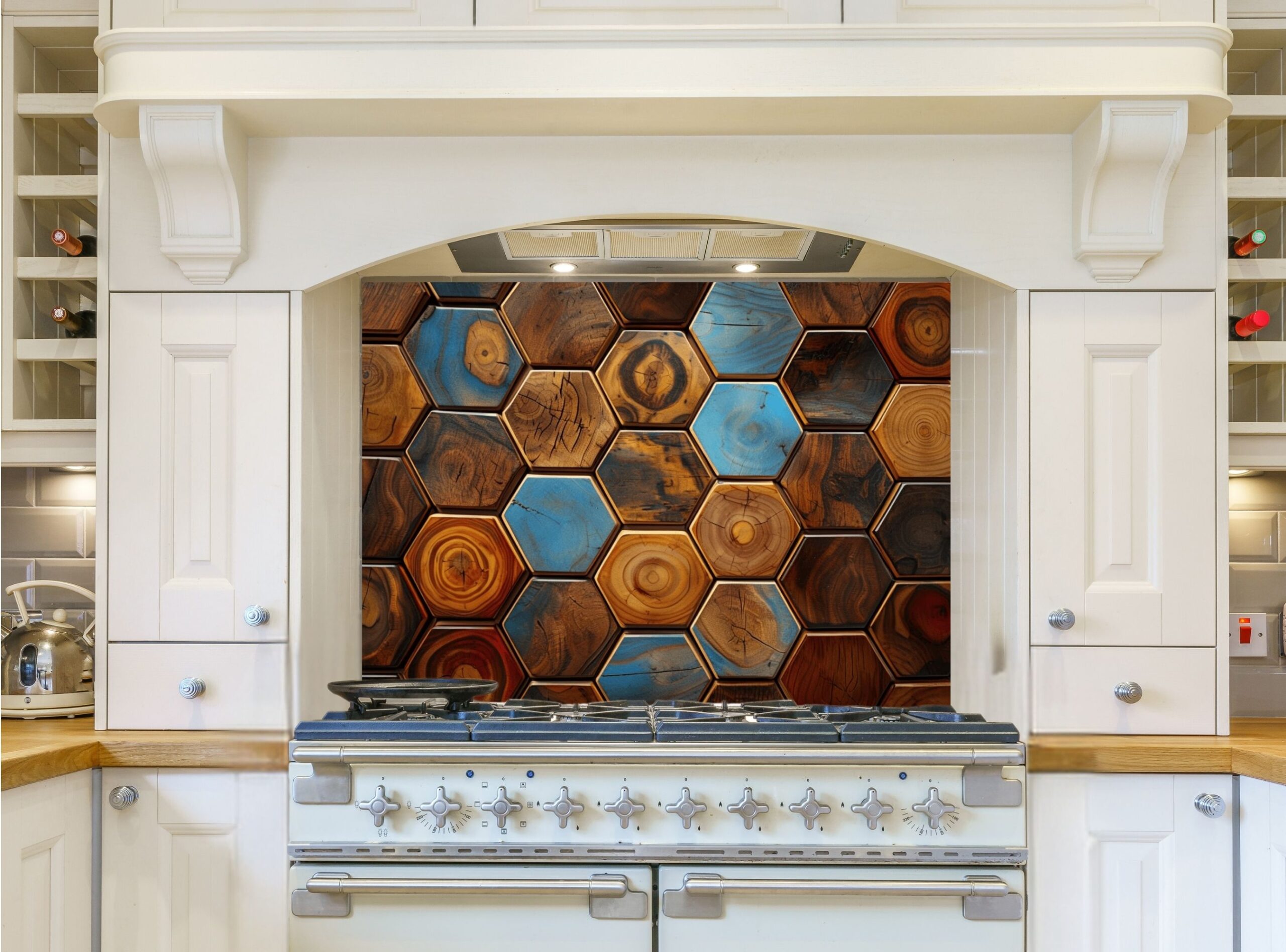 Hexagonal Tile Pattern Showcasing Diverse Wood Grain Textures