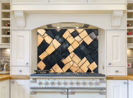 Intricate Mosaic Artwork Featuring Honey And Charcoal Wood Pieces
