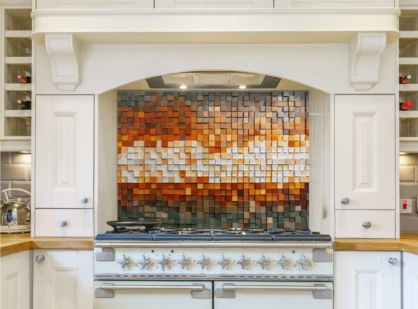 Intricate Wall Decoration With Colorful Square Tile Patterns