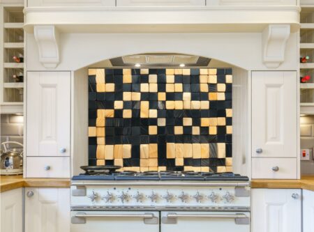 Intricate Wooden Mosaic Artwork With Checkerboard Pattern