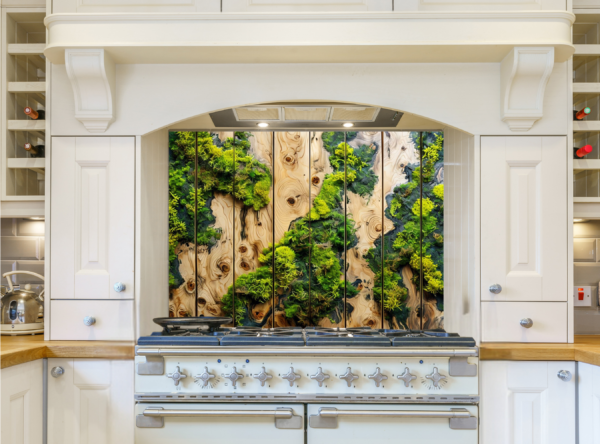 Artistic Wooden Panel With Integrated Moss And Ferns