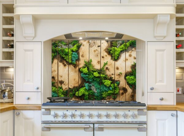 Top-Down View Of Artistic Wooden Panel With Greenery